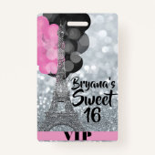 Roze Silver Eiffel Tower Balloons VIP Pass Badge (Voorkant)