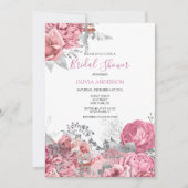 Roze Silver Floral Bridal Shower Kaart (Voorkant)
