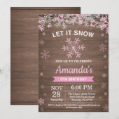 Roze Silver Girl Birthday in de winter Snowflake Kaart (Voorkant / Achterkant)