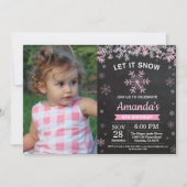 Roze Silver Girl Birthday in de winter Snowflake Kaart (Voorkant)