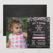 Roze Silver Girl Birthday in de winter Snowflake Kaart (Voorkant / Achterkant)