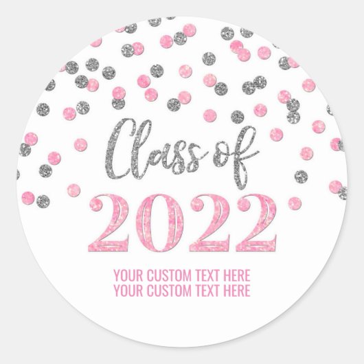 Roze Silver Glitter Confetti Afstuderen 2022 Ronde Sticker (Voorkant)