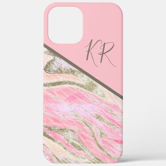 Roze Silver Glitter Marble Pattern Monogramed Case-Mate iPhone Case (Achterkant)