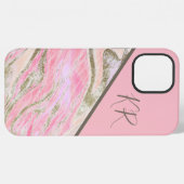Roze Silver Glitter Marble Pattern Monogramed iPhone Hoesje (Achterkant horizontaal)