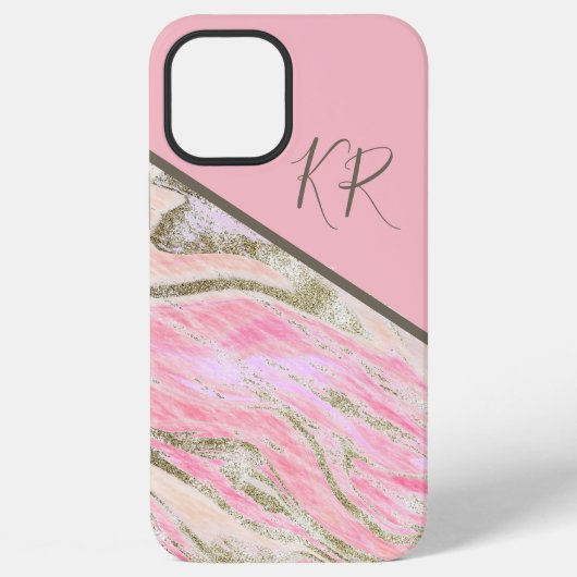 Roze Silver Glitter Marble Pattern Monogramed iPhone Hoesje (Achterkant)
