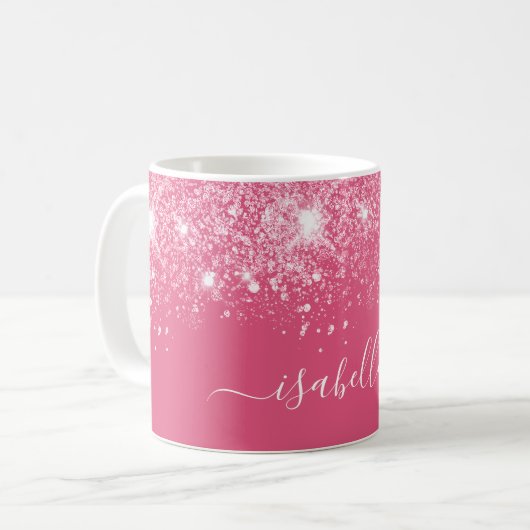 Roze Silver glitter-naamscript Koffiemok (Voorkant links)