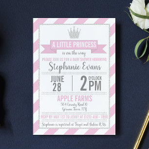 Roze Silver Glitter Princess Baby shower Invite Kaart