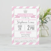 Roze Silver Glitter Princess Baby shower Invite Kaart (Staand voorkant)