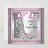 Roze Silver Gray High Hiel Fleypartij Birthday Par Kaart (Voorkant)