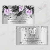 Roze Silver Grey Glitter Drip Logo Event Planner Visitekaartje (Voorkant / Achterkant)