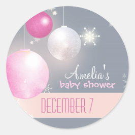 Roze Silver Grey Winter Baby Girl Shower Ronde Sticker