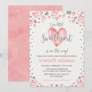 Roze Silver Hearts Sweeite Girl Baby shower Kaart