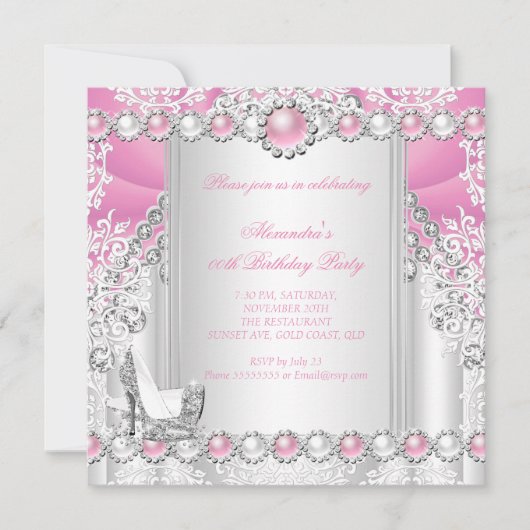 Roze Silver High Heels Parelplein 3 Kaart (Voorkant)