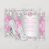 Roze Silver High Heels White Pearl Birthday Party Kaart (Voorkant / Achterkant)