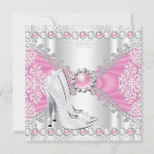 Roze Silver High Heels White Pearl Birthday Party Kaart (Achterkant)