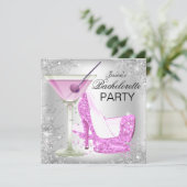Roze Silver High Hiel Shoes Bachelorette Party Kaart (Staand voorkant)