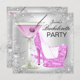 Roze Silver High Hiel Shoes Bachelorette Party Kaart