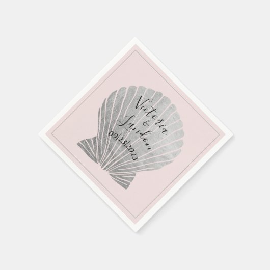 Roze Silver Metallic Seashells Naam Beach Weddensc Servet (Hoek)
