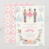 Roze & Silver Nutkraker Birthday Sugar Plum Fairy Kaart (Voorkant / Achterkant)