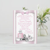 Roze Silver Quinceanera 15e verjaardag Uitnodiging (Staand voorkant)