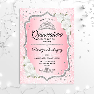 Roze Silver Quinceanera Uitnodiging