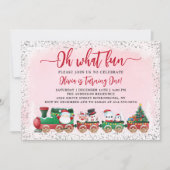 Roze Silver Santa Claus kersttrein Birthday Kaart (Voorkant)