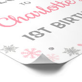 Roze Silver Snowflake Winter 1e verjaardag Poster (Hoek)