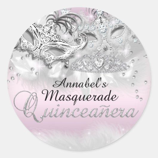Roze Silver Sparkle Masquerade Quinceanera Sticker (Voorkant)