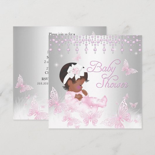 Roze Silver Sprinkle Butterfly Baby shower Etnisch Kaart (Voorkant / Achterkant)