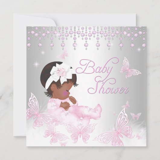 Roze Silver Sprinkle Butterfly Baby shower Etnisch Kaart (Voorkant)