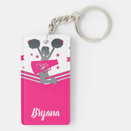 Roze Silver Stars Vooraanstaand persoonlijk Sleutelhanger (achterkant)