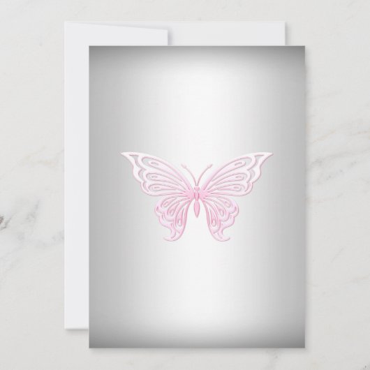 Roze Silver Swirl Butterfly Cross Baptisme Invite Kaart (Achterkant)