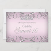 Roze Silver Tiara Sweet 16 Birthday Kaart (Voorkant)