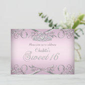 Roze Silver Tiara Sweet 16 Birthday Kaart (Staand voorkant)