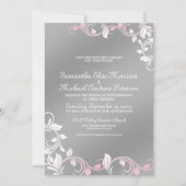 Roze|Silver Wedding Invitation Kaart (Voorkant)