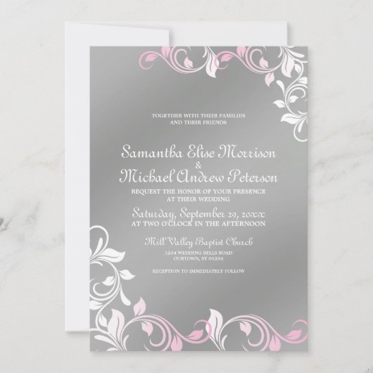 Roze|Silver Wedding Invitation Kaart (Voorkant)