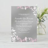 Roze|Silver Wedding Invitation Kaart (Staand voorkant)