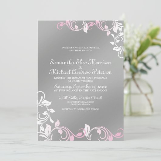 Roze|Silver Wedding Invitation Kaart (Staand voorkant)