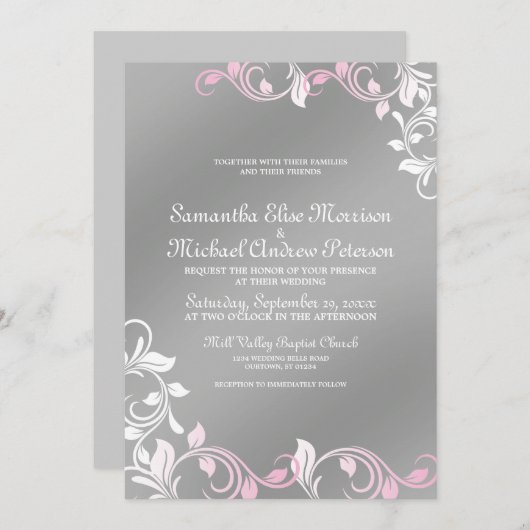 Roze|Silver Wedding Invitation Kaart (Voorkant / Achterkant)