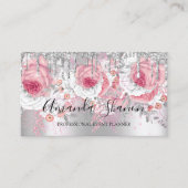 Roze Silver White Glitter Drip Logo Event Planner Visitekaartje (Voorkant)