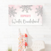 Roze Silver Winter ONEderland 1e verjaardag Spandoek (Insitu)