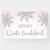 Roze Silver Winter ONEderland 1e verjaardag Spandoek (Horizontaal)