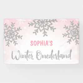 Roze Silver Winter ONEderland 1e verjaardag Spandoek