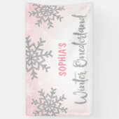 Roze Silver Winter ONEderland 1e verjaardag Spandoek (Verticaal)