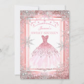 Roze Silver Winter Wonderland Sweet 16 Birthday Kaart (Voorkant)