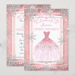 Roze Silver Winter Wonderland Sweet 16 Birthday Kaart