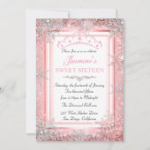 Roze Silver Winter Wonderland Sweet 16 Party Kaart (Voorkant)