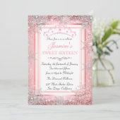 Roze Silver Winter Wonderland Sweet 16 Party Kaart (Staand voorkant)
