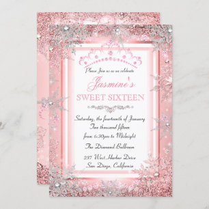 Roze Silver Winter Wonderland Sweet 16 Party Kaart