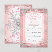 Roze Silver Winter Wonderland Sweet 16 Party RSVP Kaart (Voorkant / Achterkant)
